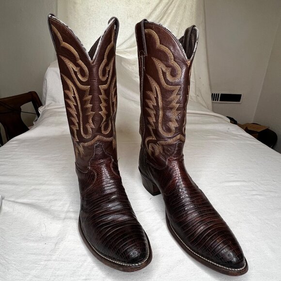 JUSTIN Brown Lizard Skin Leather Cowboy Boots Mens Size 10.5 D Style 8308 - Picture 3 of 16